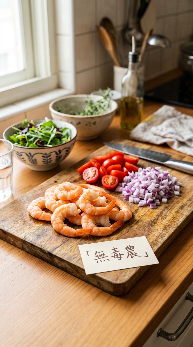 步驟二：準備鮮蝦與蔬菜配料