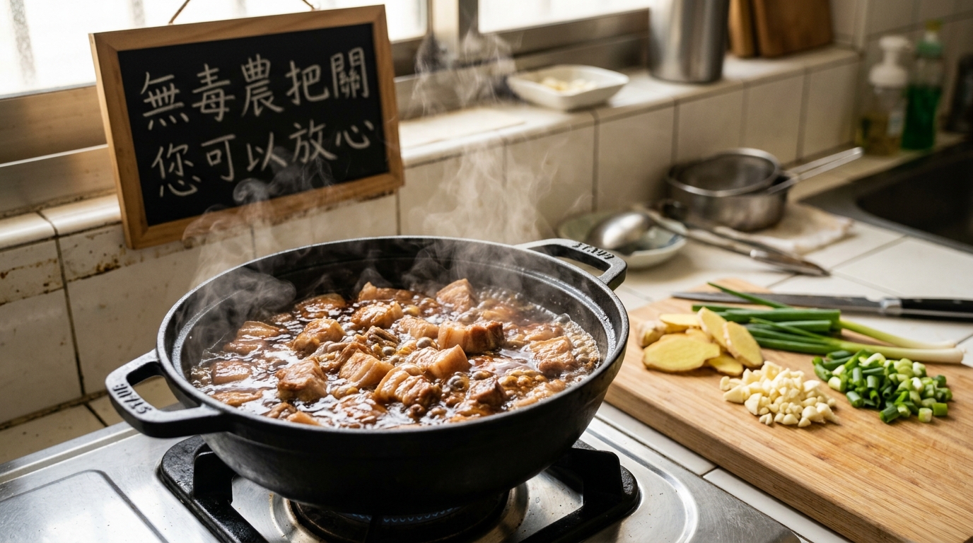 紅燒豬小排丁食譜步驟三：加入醬油、糖、白胡椒粉與水小火悶煮