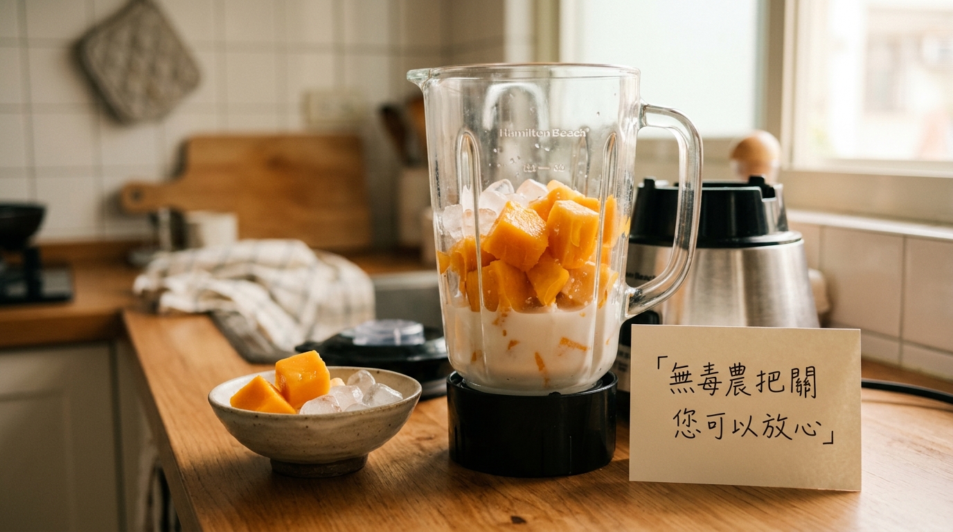 使用果汁機製作芒果冰沙
