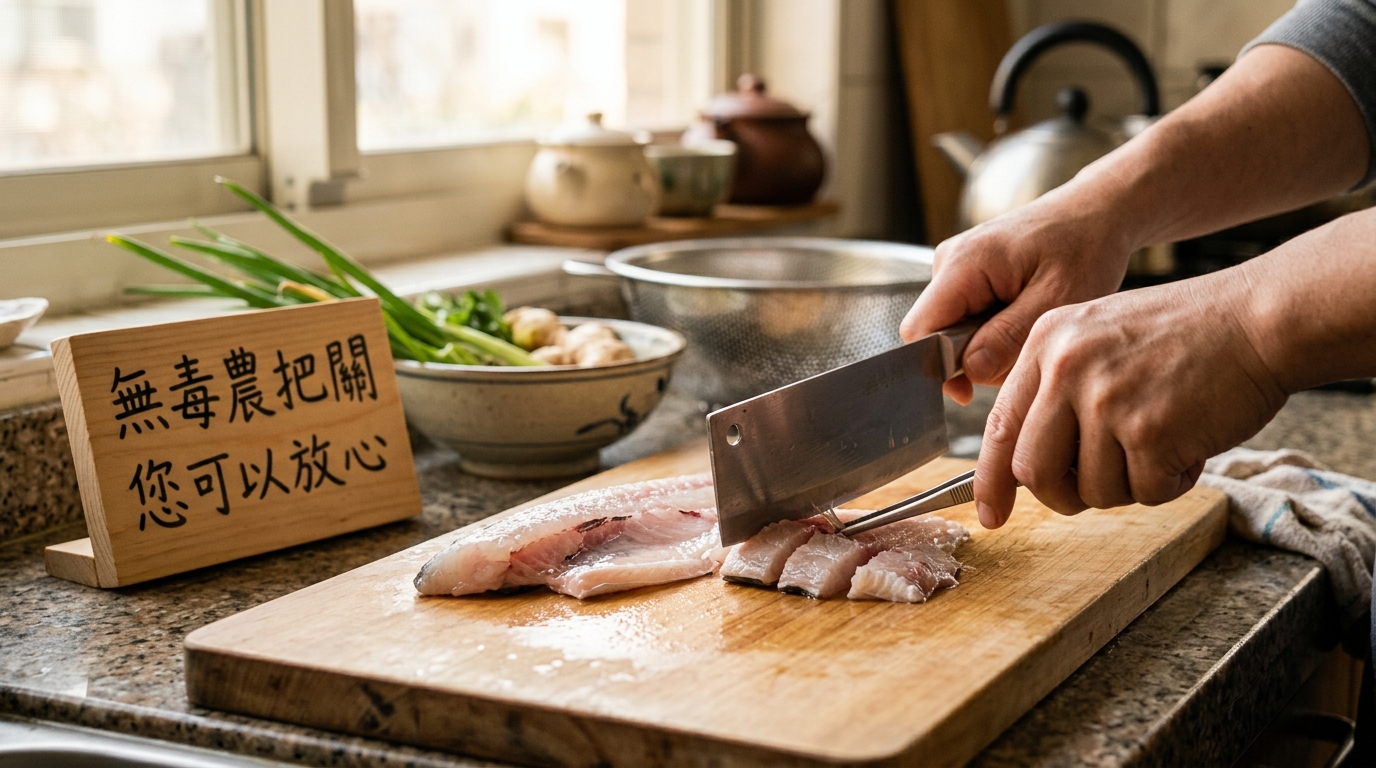 處理虱目魚肉並剔除魚刺，製作無添加虱目魚丸的第一步