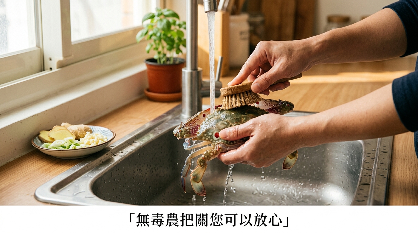 台灣家用廚房清洗萬里蟹準備醬燒蟹料理