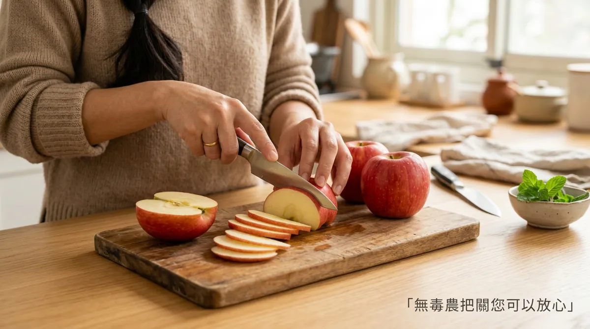 將新鮮蘋果切成均勻薄片