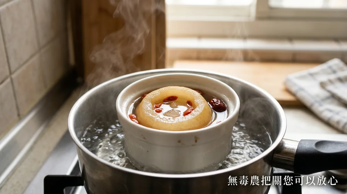 隔水燉煮甘露梨冰糖甜湯