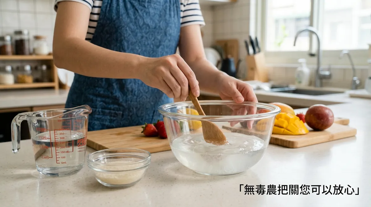 攪拌果凍粉與清水製成果凍液