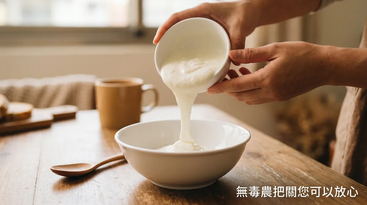 將無糖優格倒入早餐碗中