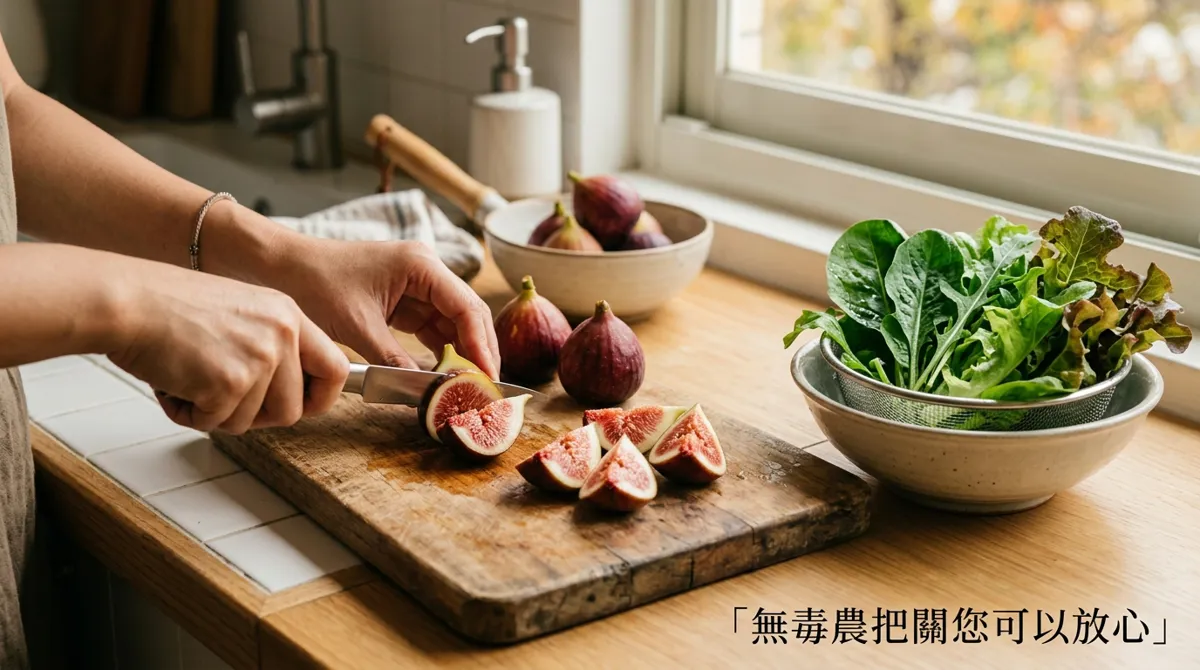 清洗後將新鮮無花果切成四瓣