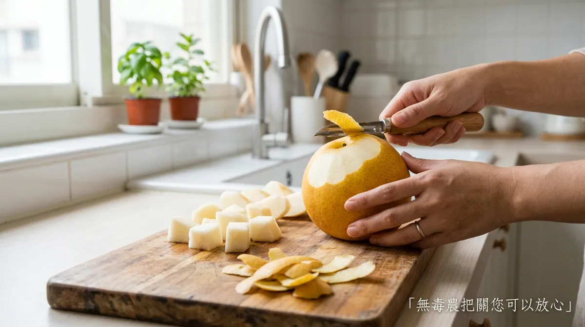 洗淨去皮並切成梨塊