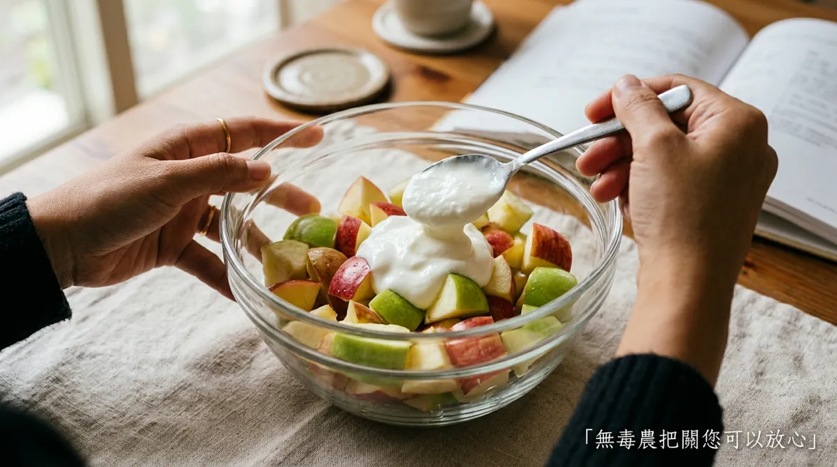 在蘋果丁中加入無糖優格