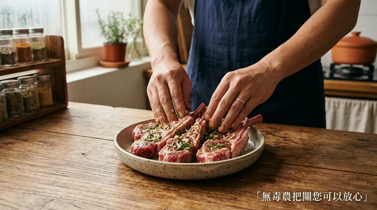 以蒜頭迷迭香醃製法式羊小排