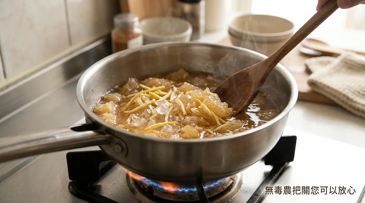 小火熬煮文旦柚與冰糖