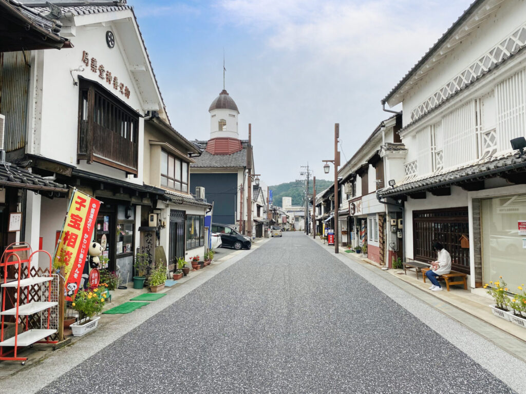 白壁の町、上下町のメインストリートの写真