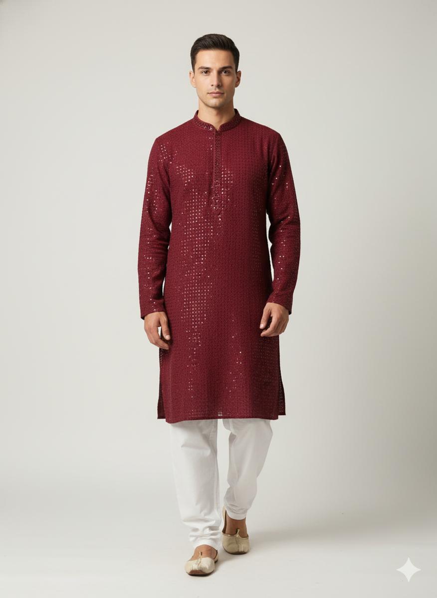 Maroon sequinned kurta — Kurta Sets | Lehar Clothing UAE