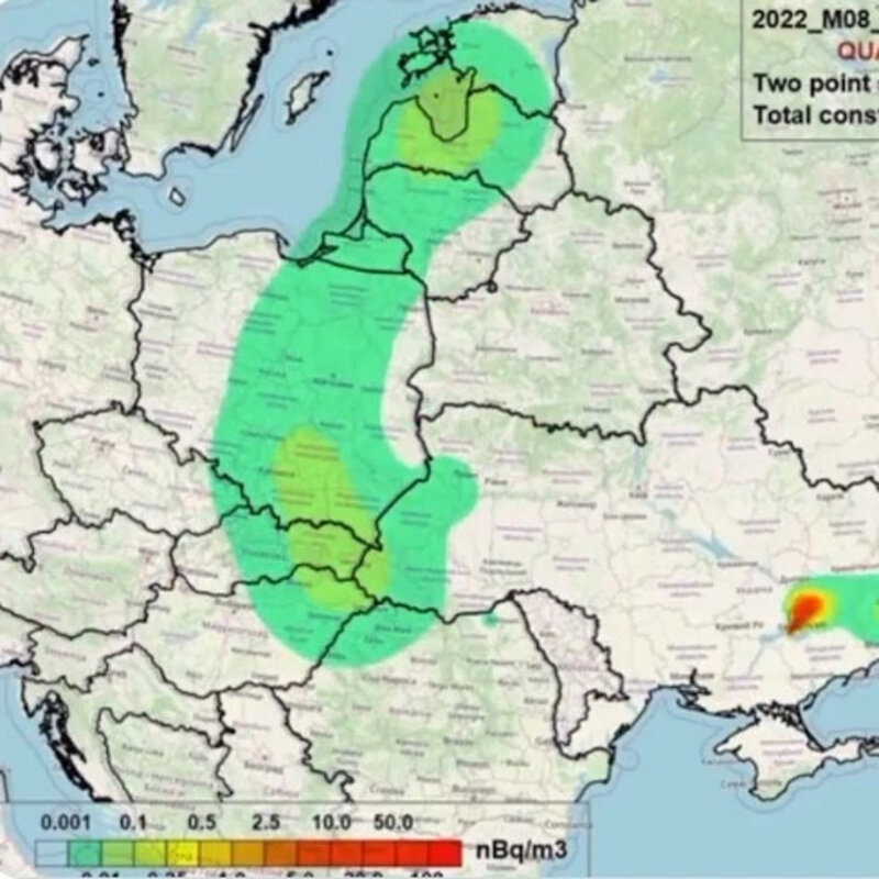 Az Ukrán Hidrometeorológiai Intézet térképe az esetleges atomerőmű katasztrófa következményeiről