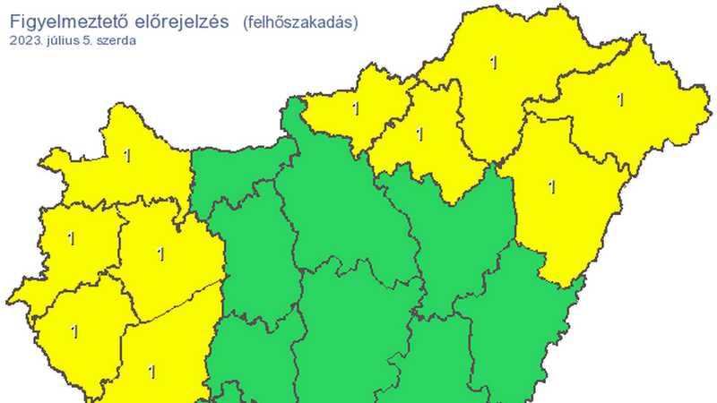 Felhőszakadás miatt kilenc vármegyére adtak ki figyelmeztetést