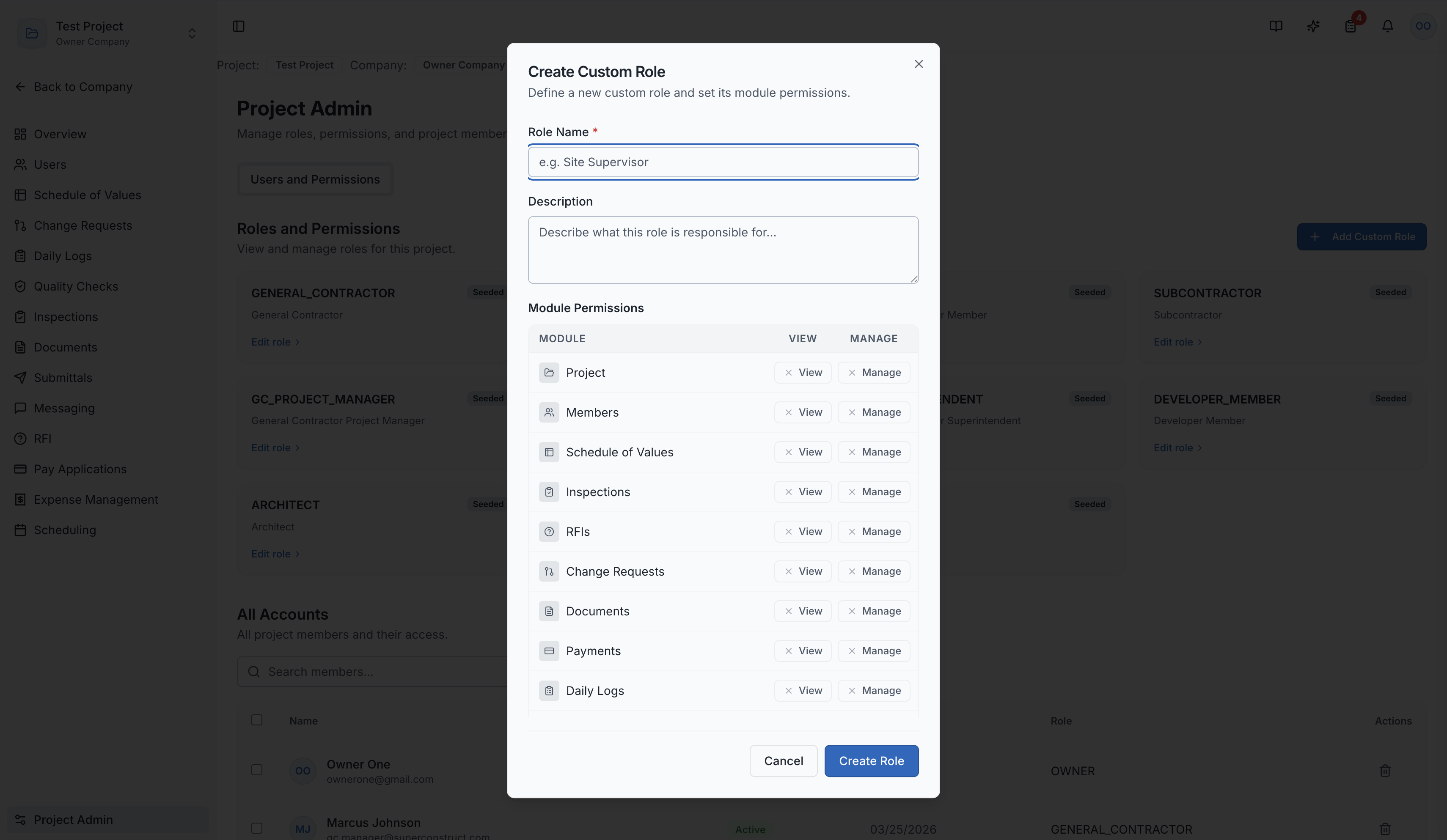 Creating a custom role with module permissions