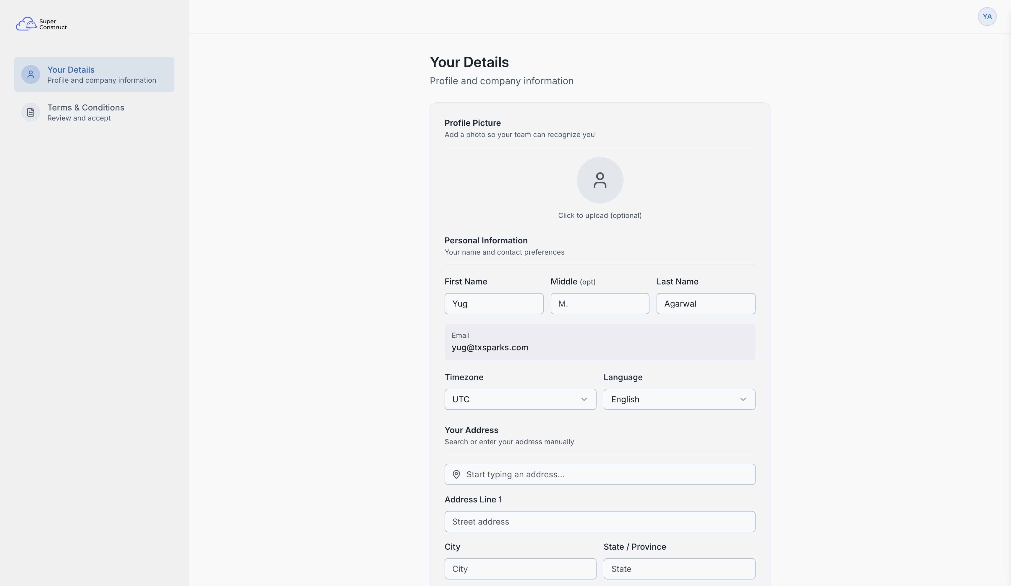 The onboarding wizard showing profile setup