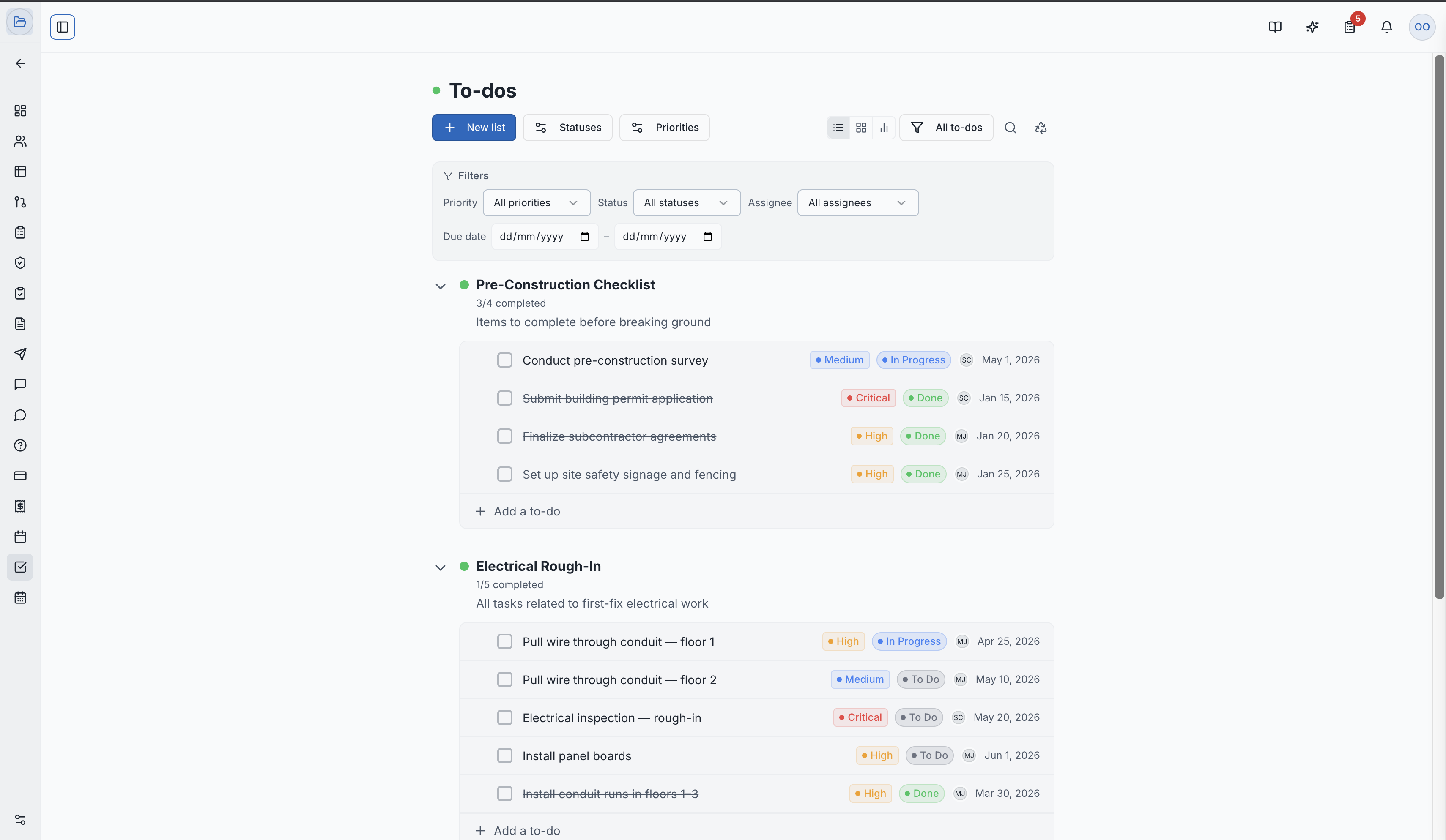 The To-Do list view with tasks grouped by Todo List