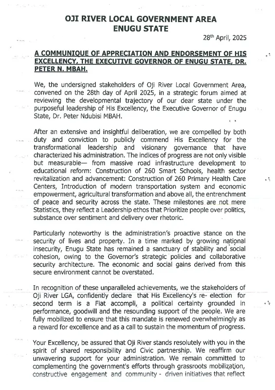 2027: Oji River stakeholders endorse Gov Mbah, cite security, massive infrastructure - Image 16