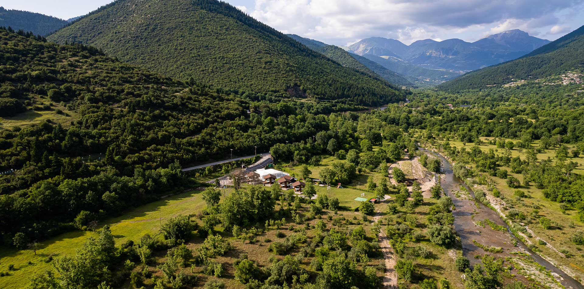 Aerial view of Natura Chalet and it's surrounding landscape