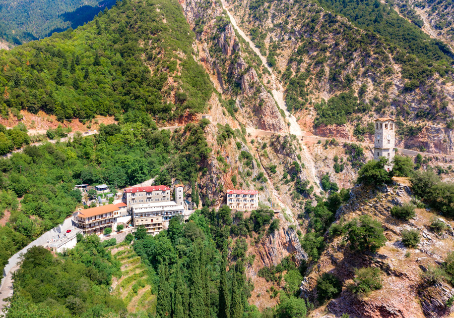 Aerial view of Proussos monastery