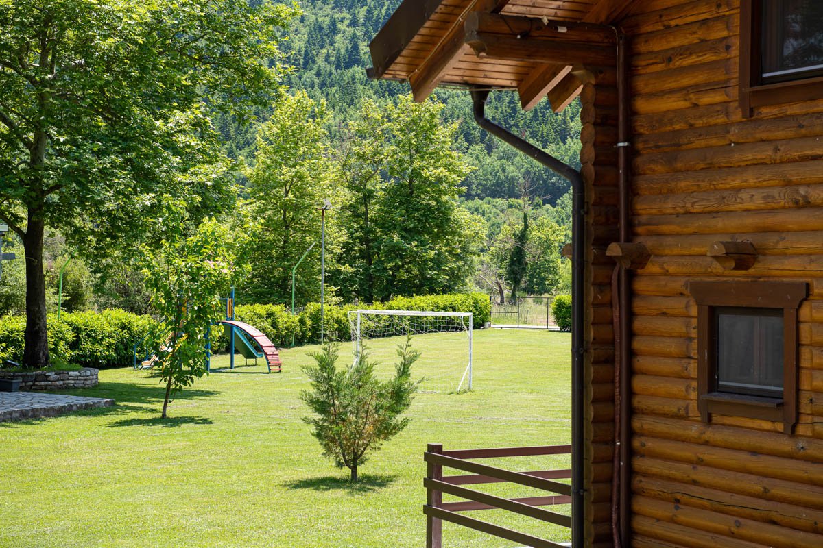 Small soccer field in Natura Chalet's outdoor area