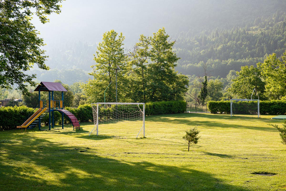 Backyard with a small soccer field