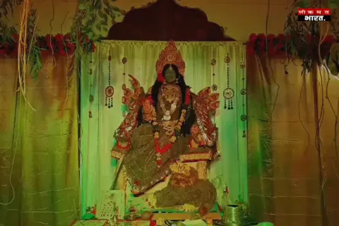 रायसेन में अनोखी पहल: काली मिट्टी और दूर्वा से तैयार हुई मां वनदेवी की प्रतिमा, त्रिकूट पर्वत की थीम पर सजा पंडाल