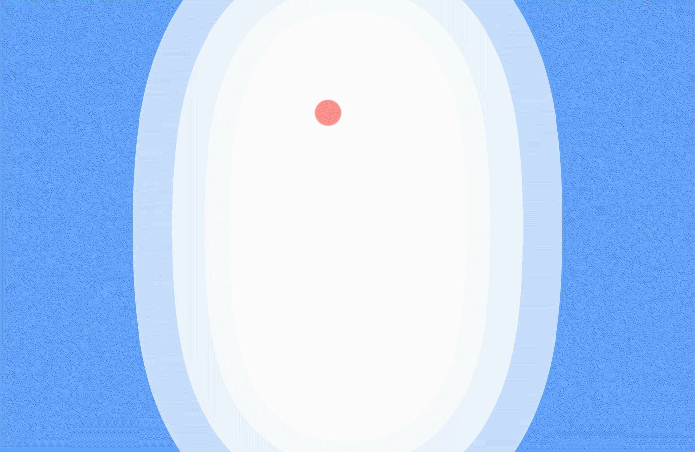 Image of white oval with spots of reds