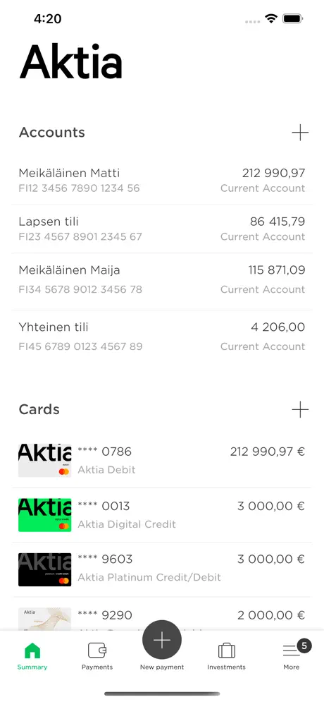 Aktia app screenshoot 1