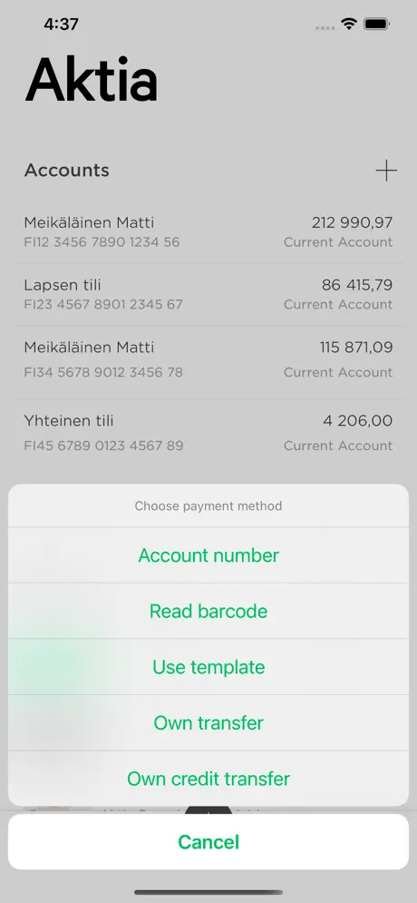 Aktia app screenshoot 2