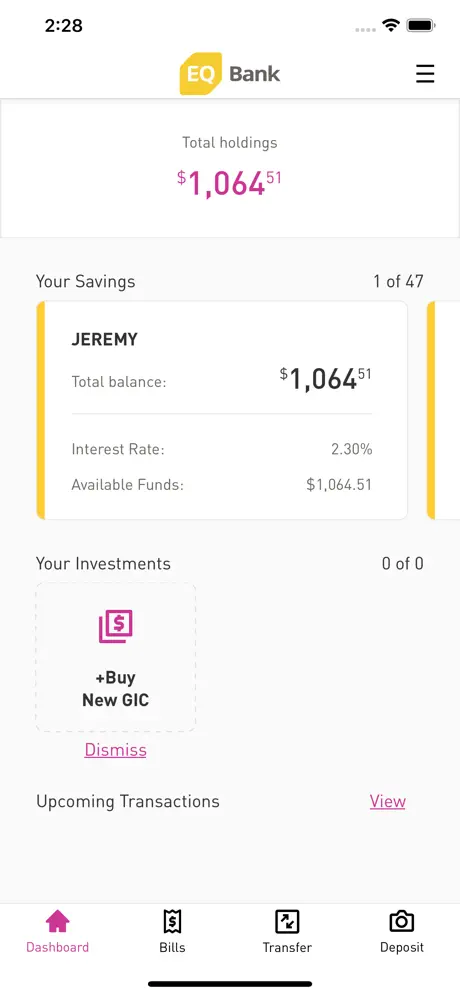 EQ Bank app screenshoot 1