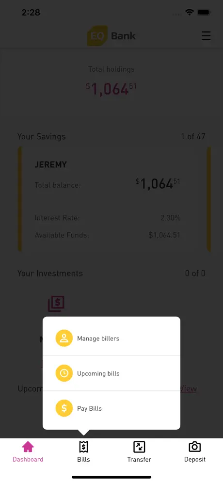 EQ Bank app screenshoot 2