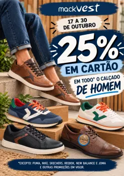 25% DESCONTO CALÇADO HOMEM! até 30 de Out.