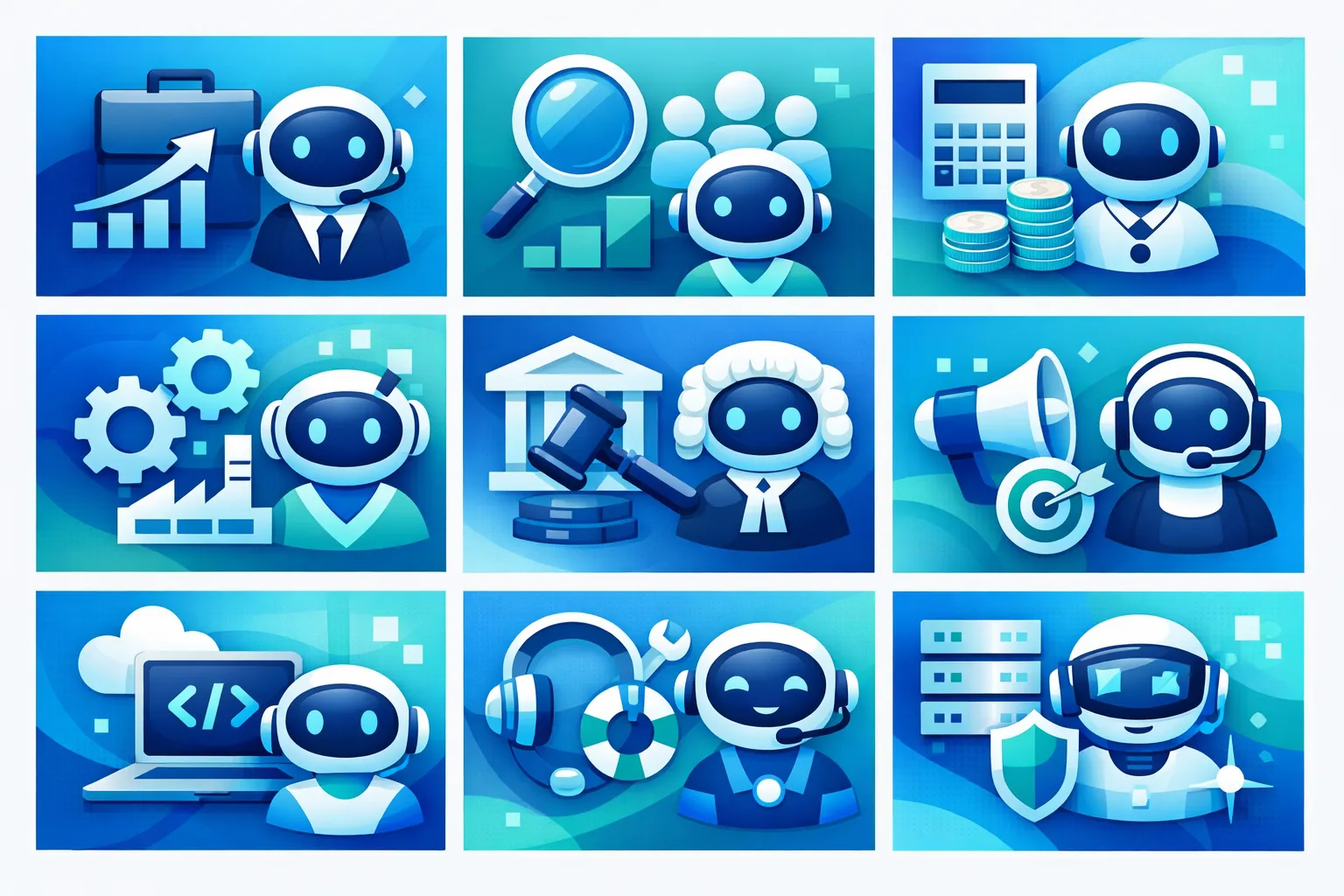 Enterprise departments using AI agents for customer support, sales, HR, finance, and IT operations