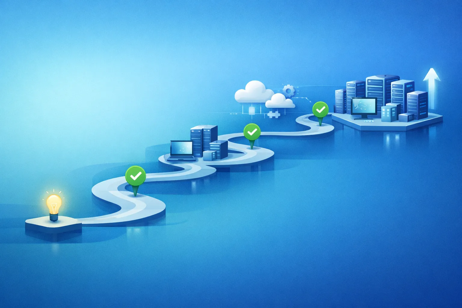 Enterprise team collaborating on AI adoption strategy with laptops and monitors displaying data dashboards