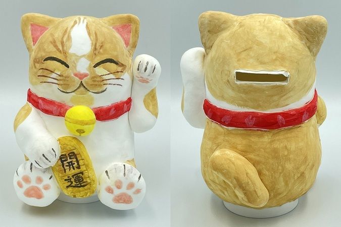 【堺市】ふわふわ粘土の招き猫貯金箱