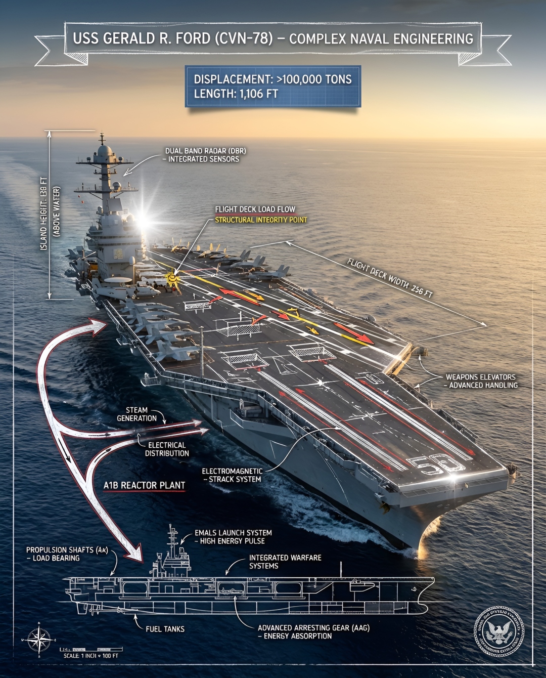 Gerald R. Ford Map Infographic Design for USS Gerald R. Ford - Neumap AI