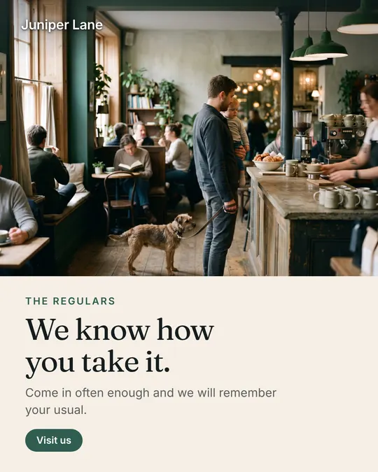 Static ad for Juniper Lane Coffee (demo): We know how you take it.
