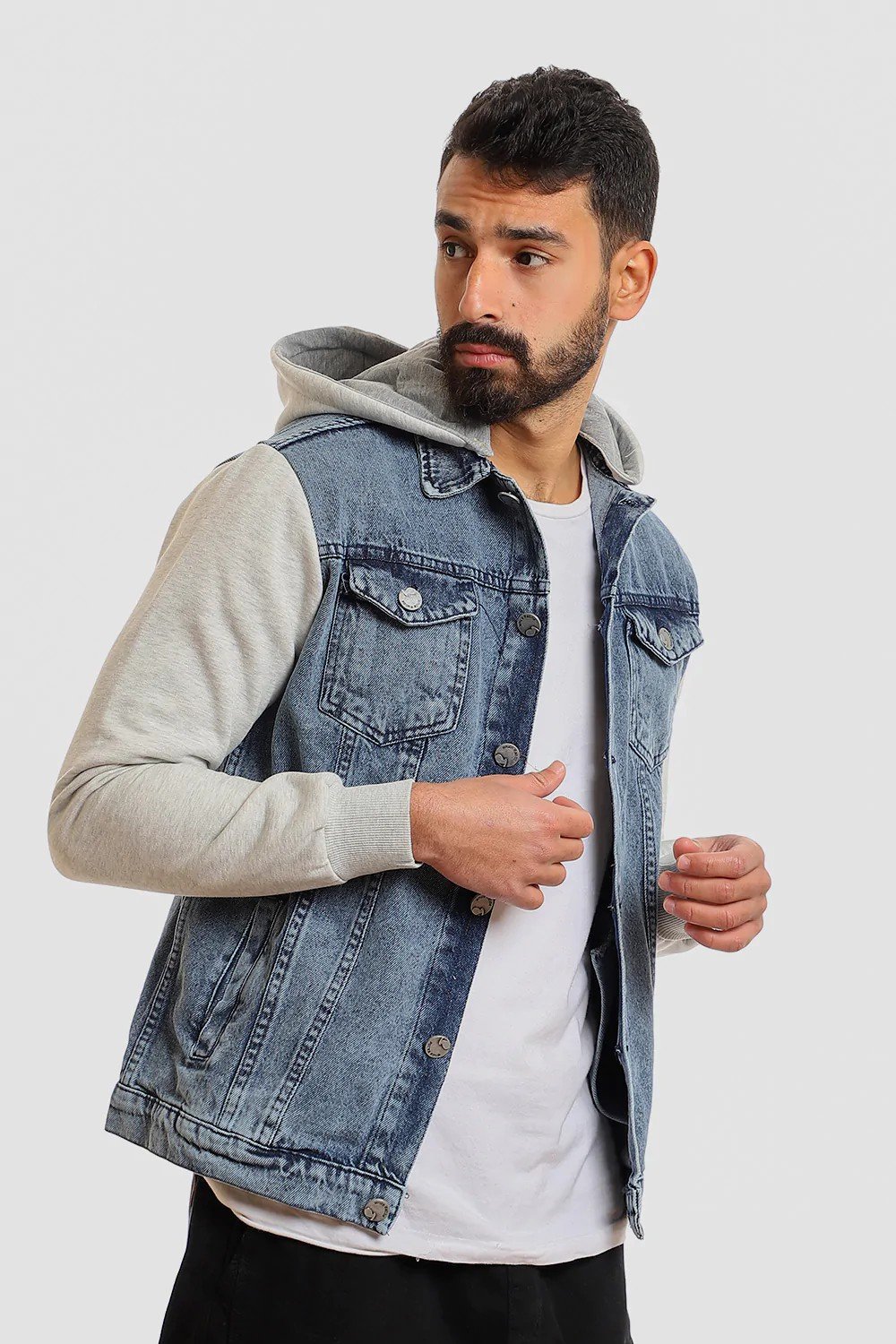 White Rabbit Bi-Tone Hooded Denim Jacket