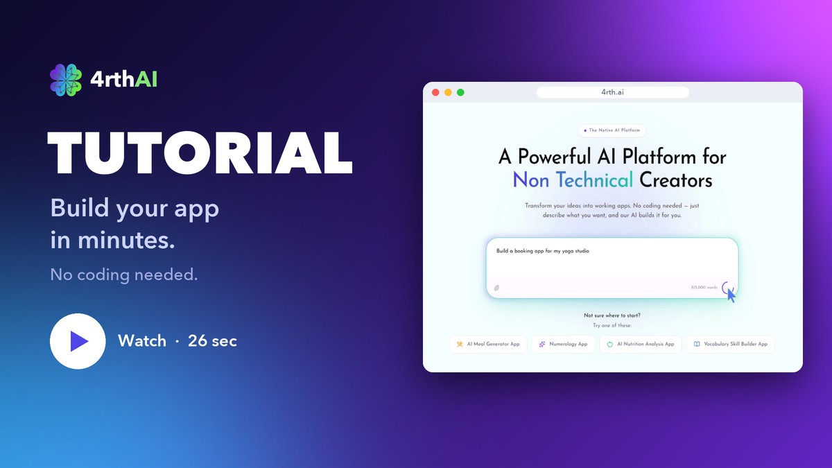 4rth AI tutorial — build your app in minutes, no coding needed