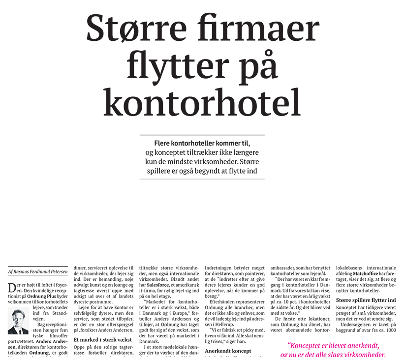 Flere større firmaer flytter på kontorhotel