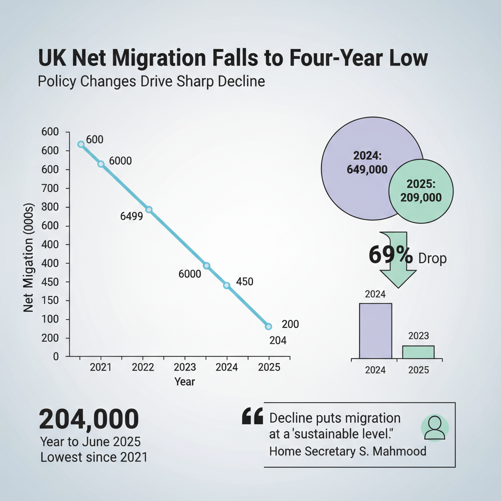 UK Net Migration Falls to Four-Year Low as Policy Changes Drive Sharp Decline