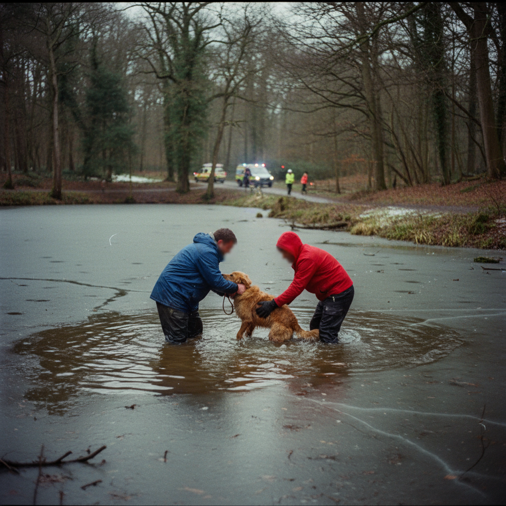Two men stranded 10 minutes rescuing dog from ice