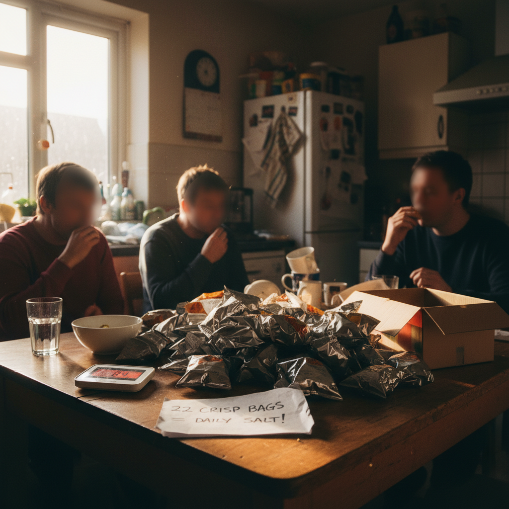 Adults in England eating 22 packets crisps worth salt daily