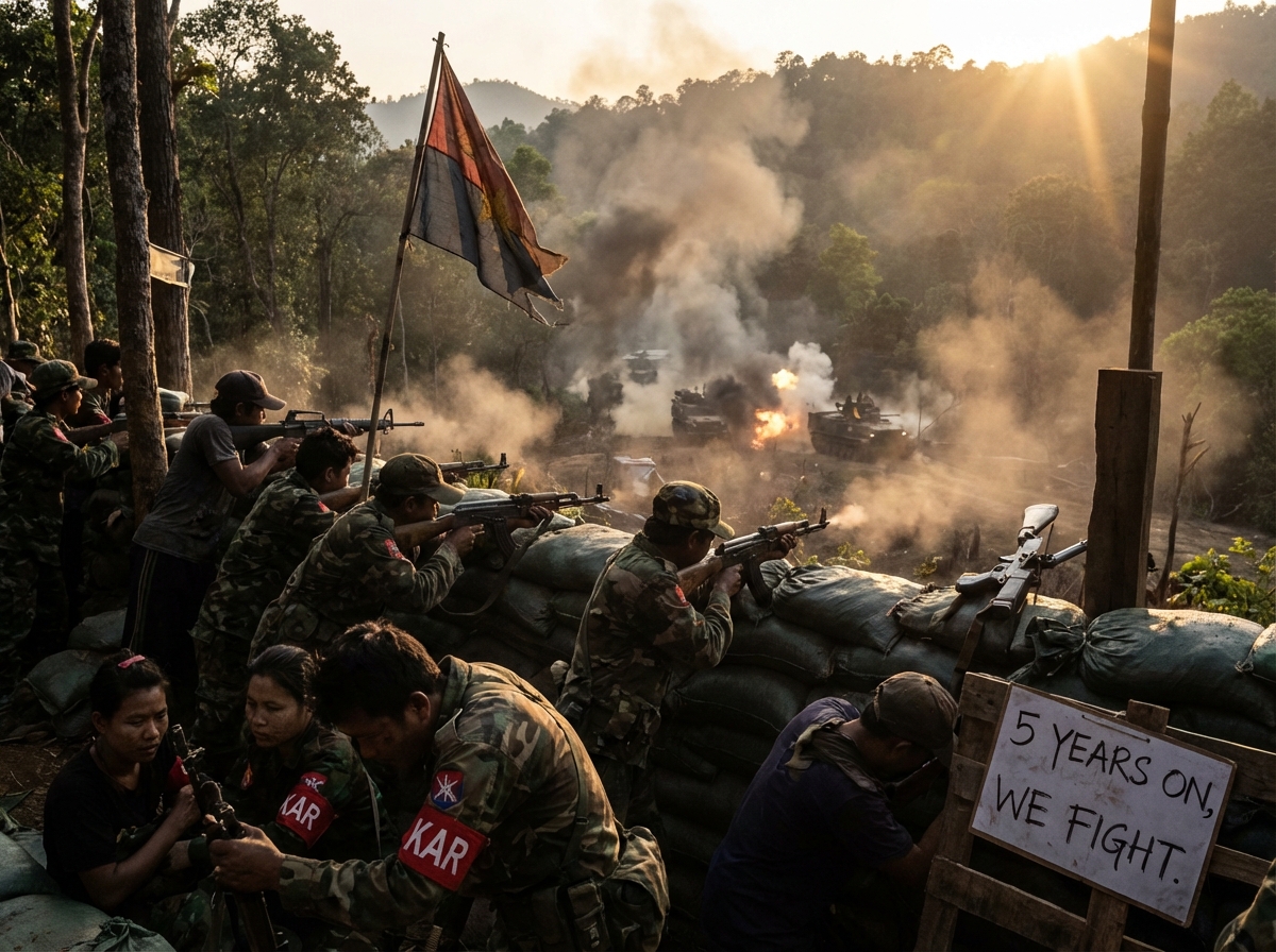 Myanmar resistance battles junta counter-offensives five years after 2021 coup