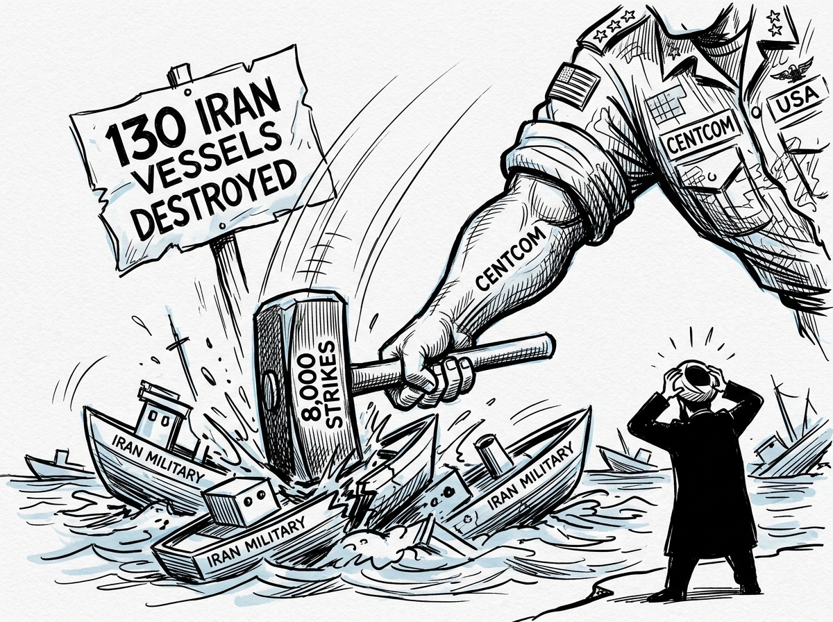 US CENTCOM conducts 8,000 strikes, destroys 130 Iran vessels.