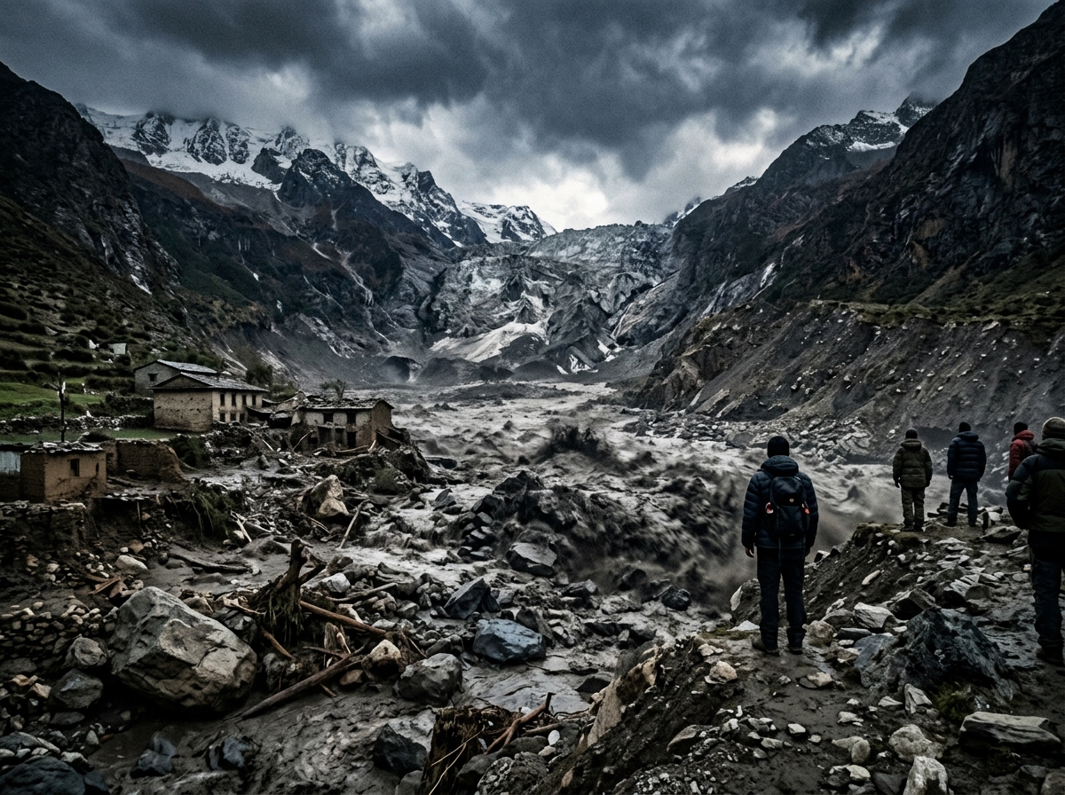 High-altitude glacial collapse triggers devastating flood in Himalayan region
