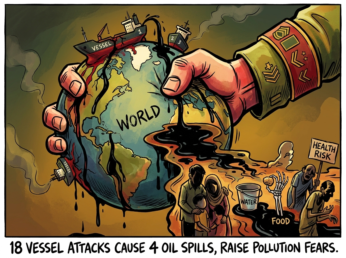 18 vessel attacks cause 4 oil spills, raise pollution fears.
