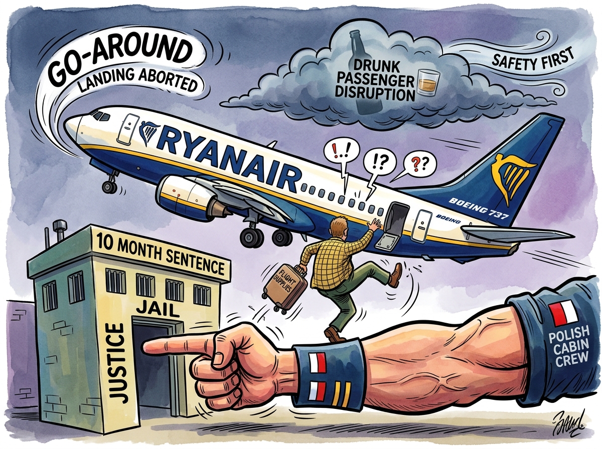 Drunk passenger jailed after Ryanair landing aborted