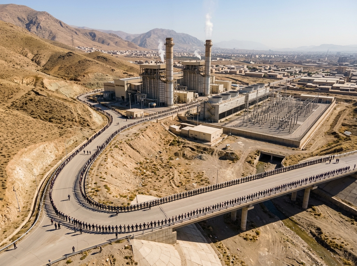 People in Iran form chains at power plants
